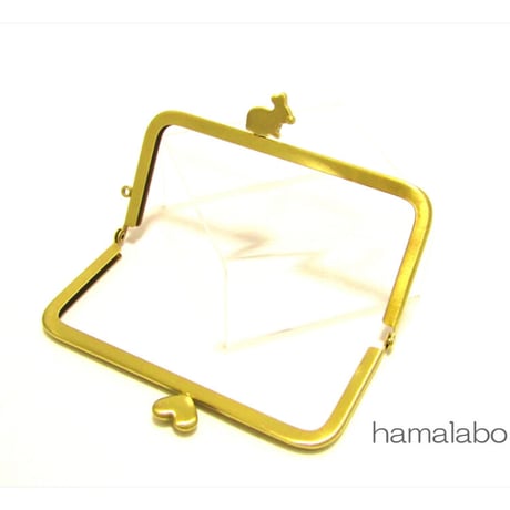 【HA-2074】ハートうさぎ(ウサラブ)の口金 12cm/角型(アンティークゴールド)