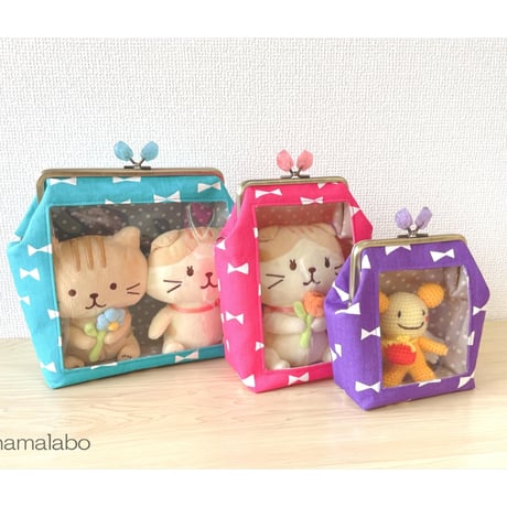 【KT-2141】通常サイズ版！推しぬい用がま口ポーチ(ショルダー可能)の型紙＆レシピ【12cm/角型用】