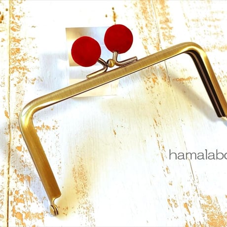20％引き！冬季限定の口金【HA-2141】12cm/角型口金(赤色のベロア玉)