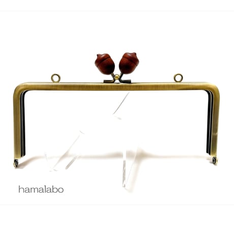 期間限定10％引き！【HA-2617】18cm角型口金/茶色どんぐり×茶色のどんぐり/カン付き/アンティークゴールド