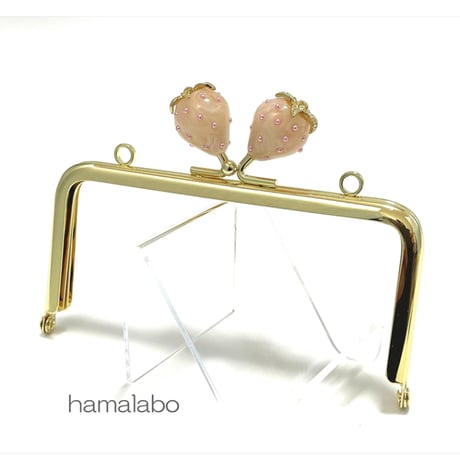 【HA-2367】12cm角型口金/イチゴ(白色)/ゴールド/カン付き