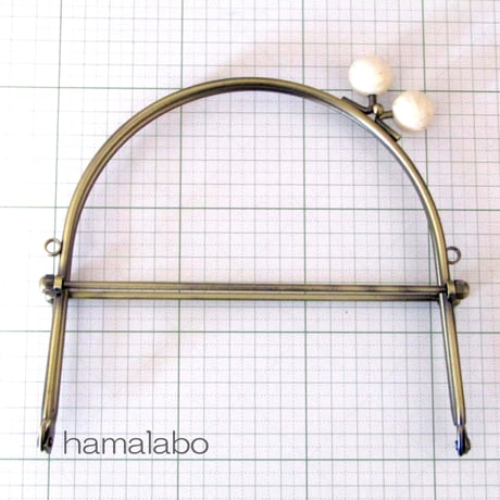 【HA-1452】16cmベンリー口金/(白玉×アンティークゴールド)・カン付き
