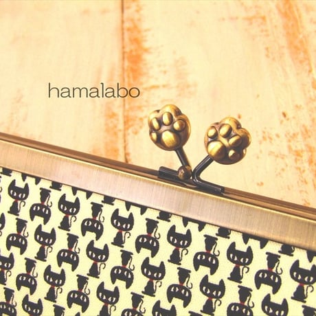 【HA-2297】19cm浮き足口金/ネコ玉×肉球(アンティークゴールド)