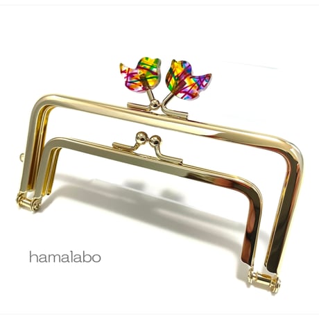 初回特価＆限定【HA-2534】レトロかわいい！親子口金 12cm/コトリ型(レトロ模様)/ゴールド