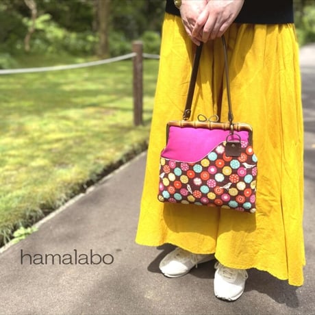 【HA-2171】竹の口金24cm(大きな茶色の木キューブ×アンティークゴールド)・兼用カン付き