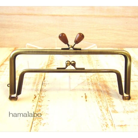 【HA-2088】親子口金18cm(茶色の木オーバル×アンティークゴールド)