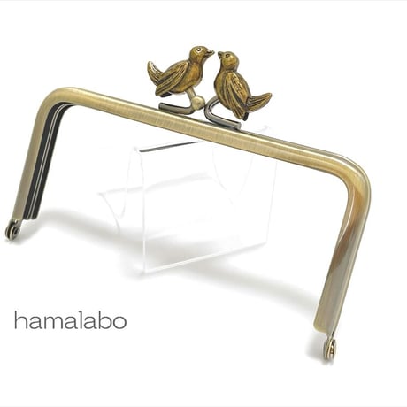 【HA-2226】12cm角型口金/小鳥のピースケ/アンティークゴールド
