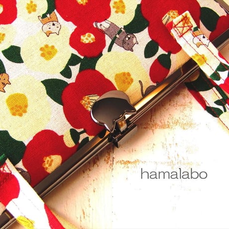 【HA-1590】オコシ式口金22cm/角型(ネコ×アンティークゴールド)