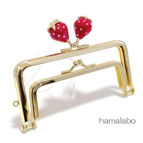 【HA-2455】親子口金 12cm/イチゴ(赤色)/ゴールド