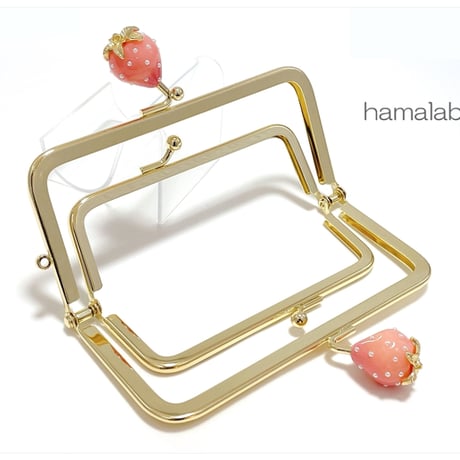 【HA-2456】親子口金 12cm/イチゴ(ピンク色)/ゴールド