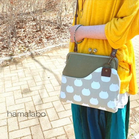 【KT-2099】ペタンコ版！がま口ポケットショルダーバッグの型紙＆レシピ【24cm/角型用】