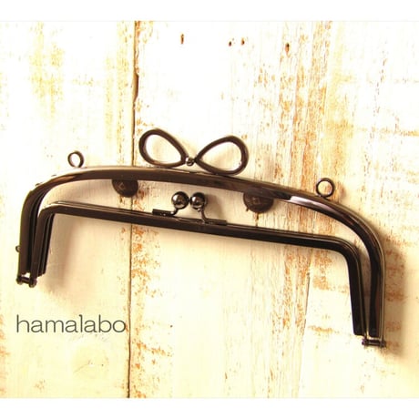 【HA-1805】親子口金 20.4cm(新リボン×ブラック)・カン付き