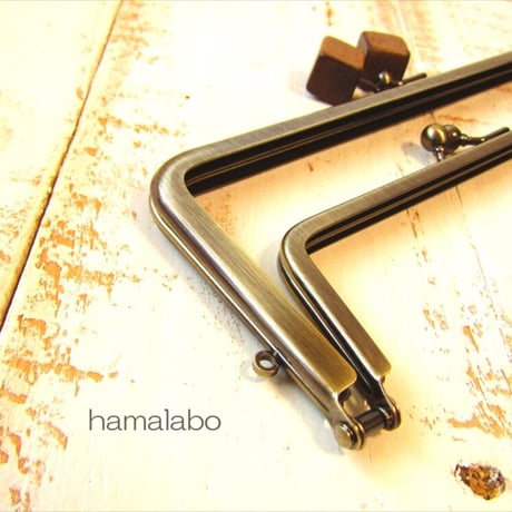 【HA-2089】親子口金18cm(茶色の木キューブ×アンティークゴールド)