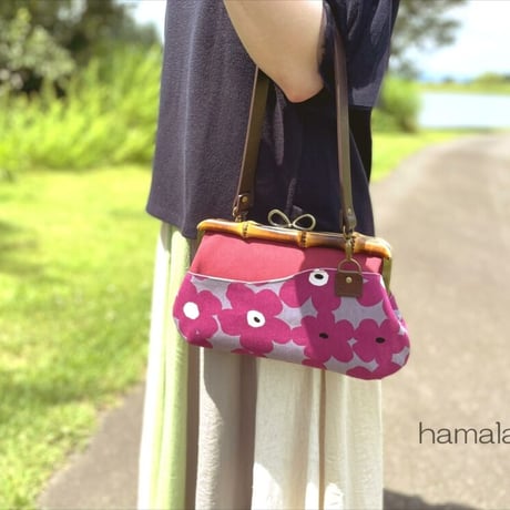 【HA-2171】竹の口金24cm(大きな茶色の木キューブ×アンティークゴールド)・兼用カン付き