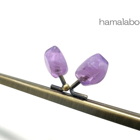 【HA-2436】18cm角型口金/天然石風のストーン(パープル)/アンティークゴールド