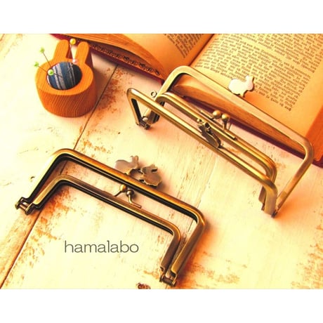 【HA-1688】親子口金12cm(ペアウサギ×アンティークゴールド)