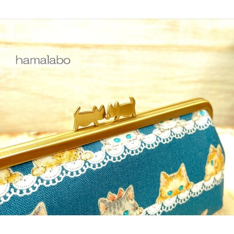 【HA-2105】ぽっちゃりネコ太の口金 16.5cm/角型(ソフトピンク)