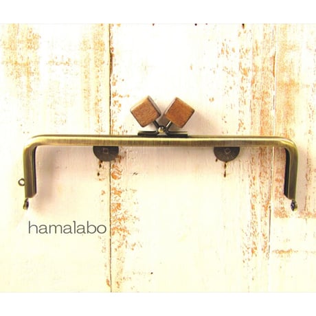 【HA-2019】16.5cm木玉/角型(茶色の木キューブ×アンティークゴールド)