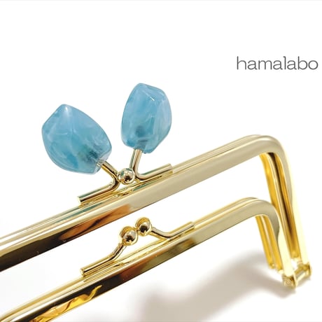 復活＆特価！【HA-2458】親子口金 12cm/天然石風のストーン(ブルー)/ゴールド
