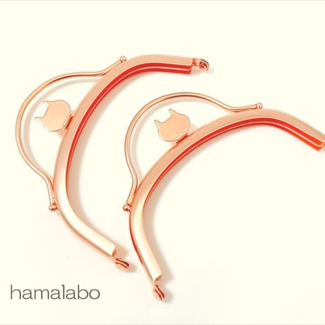 廃盤大特価セール！【HA-b1212】ネコ型タイプ！持ち手付きの押し口金10cm/くし型(ソフトピンク)