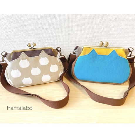 復刻販売！【HA-1974】「ネコの親子」の口金 18cm/角型(アンティークゴールド)