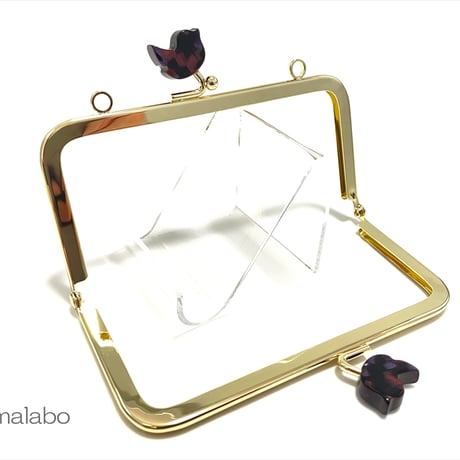 在庫調整で今だけ30％引き！【HA-b1124】12cm角型口金/コトリ型(鉱石模様)/ゴールド/カン付き