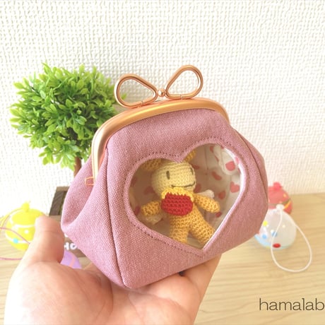 【KT-2154】☆ハート窓＆マチ別タイプ☆推しぬい用がま口ポーチの型紙＆レシピ【9.9cm/くし型用】