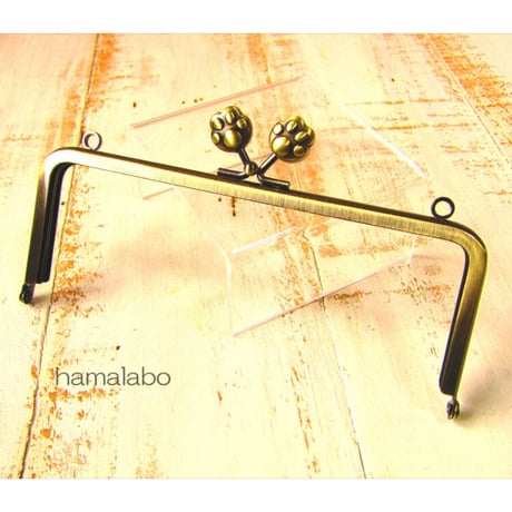 【HA-2168】15cm/角型(肉球×アンティークゴールド)・カン付き