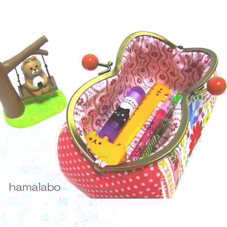 【KT-2020】☆コロリン型(3枚タイプ)☆がま口ポーチの型紙＆レシピ【メガネ型口金用】