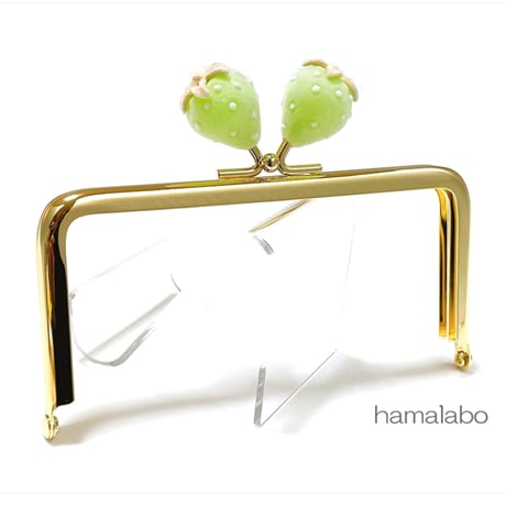 6月17日販売開始！初回特価！【HA-2585】12cm角型口金/フロッキー風イチゴ(グリーン色)/ゴールド