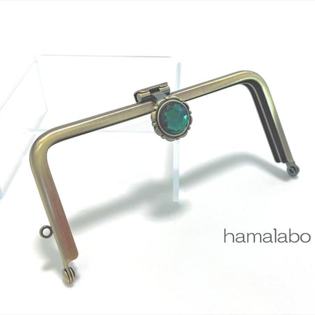 【HA-2257】オコシ式口金/12cm角型-グリーンストーン付き