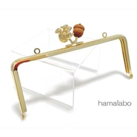 【HA-2219】18cm角型口金/リス×茶色のどんぐり/カン付き/ゴールド