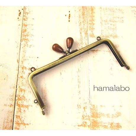 【HA-1965】13.5cm/角型(茶色の木オーバル×アンティークゴールド)・カン付き