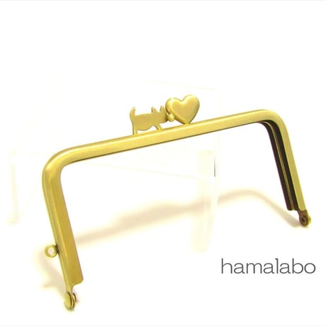 【HA-2031】ハートネコ太の口金　12cm/角型(アンティークゴールド)