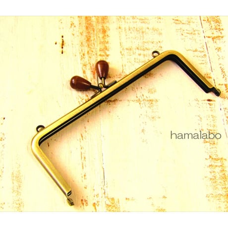 【HA-2167】15cm/角型(茶色の木オーバル×アンティークゴールド)・カン付き