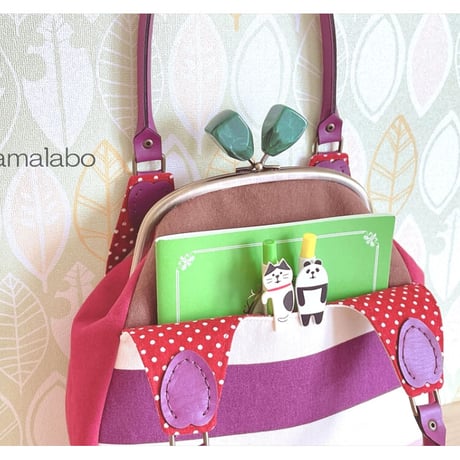 【KT-2119】がま口あおりミニバッグの型紙＆レシピ【18cm/くし型用】