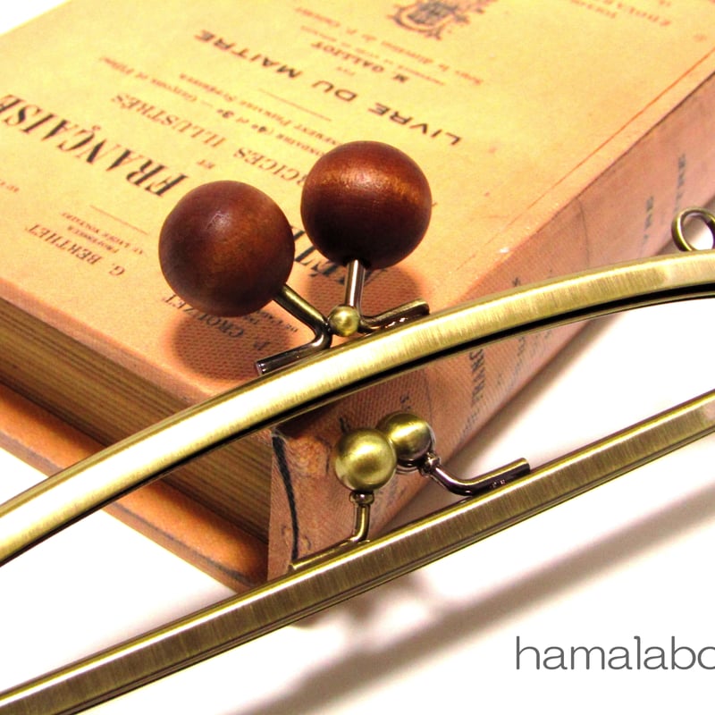 HA-806】親子口金 20.4cm(大きな茶色の木玉×アンティーク)・カン付き