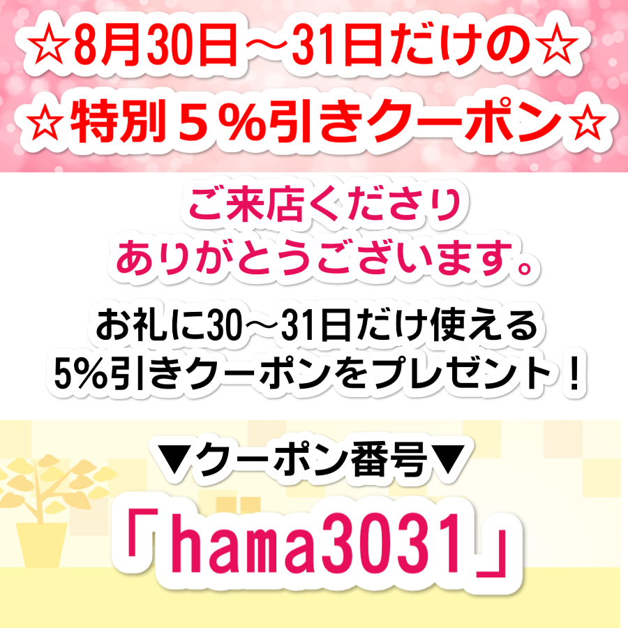 8月30～31日限定！5％引き