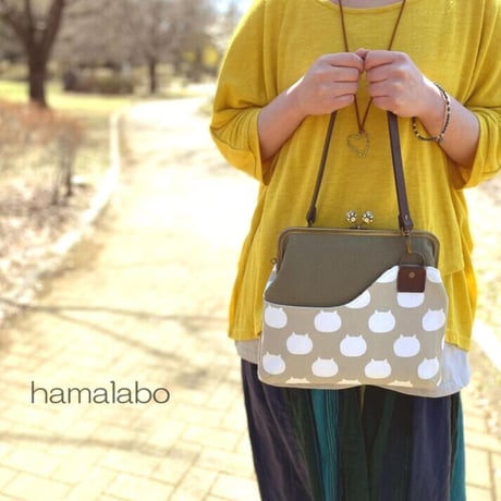 【KT-2099】ペタンコ版！がま口ポケットショルダーバッグの型紙＆レシピ【24cm/角型用】