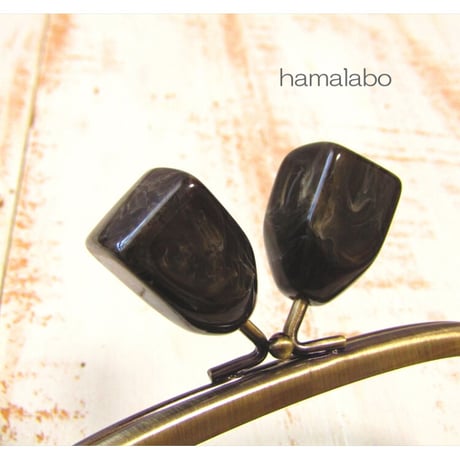 【HA-2210】18cmくし型口金/ノブ型つまみ(コーヒーマーブル×アンティークゴールド)