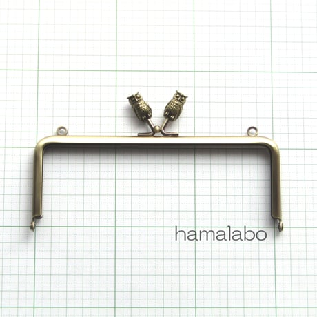【HA-1295】フクロウの口金15cm/角型(アンティークゴールド)・カン付き