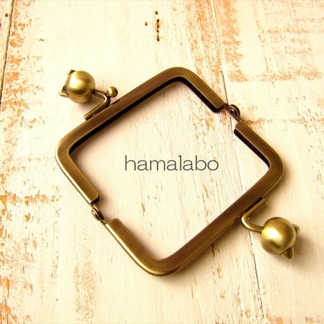 【HA-1897】7.5cm/角型口金(ネコ玉×アンティークゴールド)