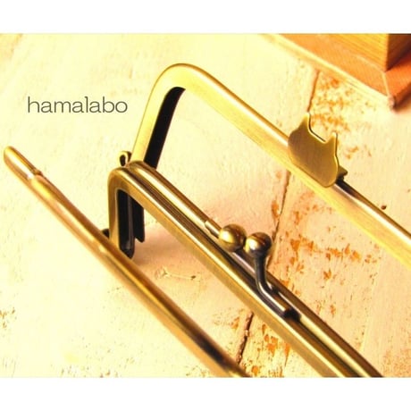 【HA-1623】ネコ型タイプ！親子口金 12cm(押し口金×アンティークゴールド)