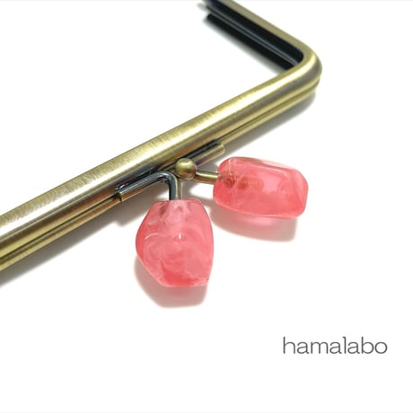 【HA-2407】12cm角型口金/天然石風のストーン(ピンク)/アンティークゴールド