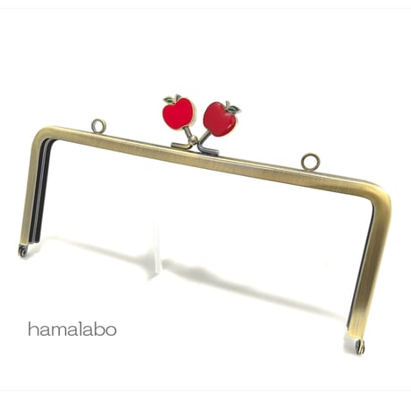初回特価！【HA-2550】18cm角型口金/(赤リンゴ×アンティークゴールド)・カン付き