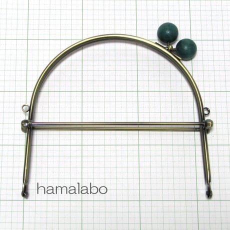 【HA-385】16cmベンリー口金/(ちょっと大きな紺色の木玉×アンティークゴールド)・カン付き