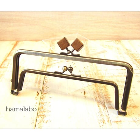 【HA-2089】親子口金18cm(茶色の木キューブ×アンティークゴールド)