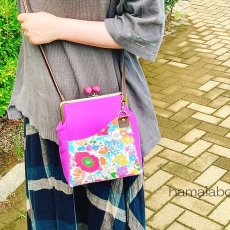 【KT-2093】縦長版！がま口ポケットショルダーバッグ(ミニ)の型紙＆レシピ【18cm/角型用】