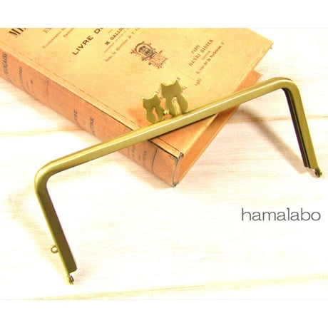 アウトレット！【HA-b1218】「ネコの親子」の口金 18cm/角型(アンティークゴールド)
