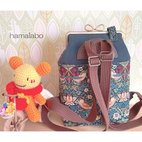 【KT-2123-SET】がま口ミニリュックの型紙＆レシピ(リュックインバッグの型紙＆レシピ付き)【18cm/角型用】